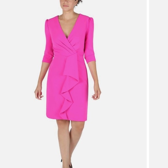 julia jordan Dresses & Skirts - NWT Julia Jordan Magenta Pleated Ruffled-Front Sheath Dress Size 8